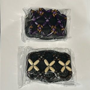 NWT Wood Bead Double Comb Clips, pack of 2